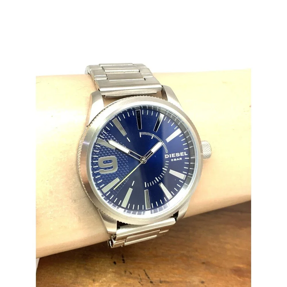 Diesel Men's Watch DZ1763 Rasp Quartz Blue Dial Silver Stainless Steel 47mm
